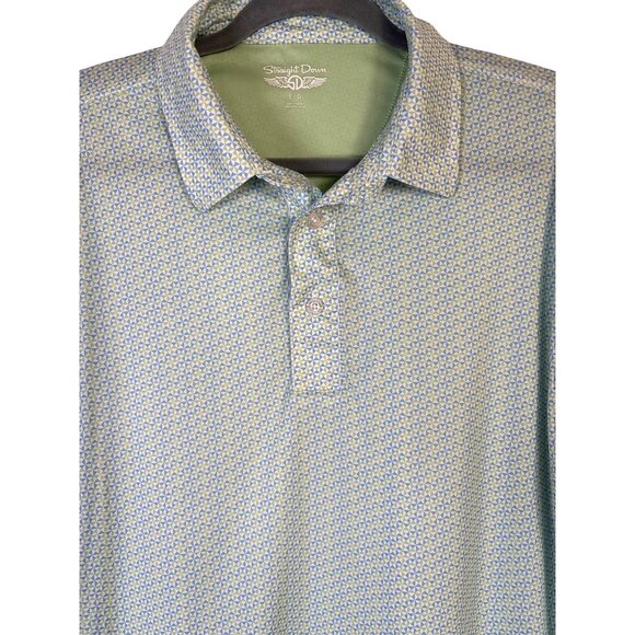 Straight Down Mens Size Large White Blue Green Short Sleeve Golf Polo North Ranc - Picture 2 of 9